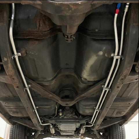 Underbody view showing Three Eighths Inch Sixteen Foot Aluminum Brake Line Tubing For Auto And Motorcycle Hydraulic Braking Systems.