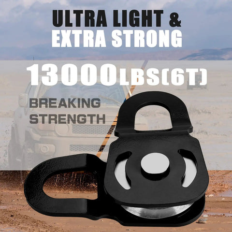 Beefy Snatch Block For Winch Recovery, 6 Ton Capacity, 13,000 Lbs Towing Pulley Block, Compact Offroad Accessory For Jeep, Truck, UTV, ATV, Black Steel snatch block