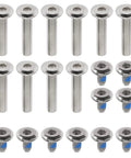 Inline Skates Wheel Mounting Screws And Bolts Kit With 8 Pairs 30mm And 2 Pairs 35mm Plus DIY Installation Tools For Roller Blades Replacement And Repair, showing stainless steel screws and bolts arranged on a white background.