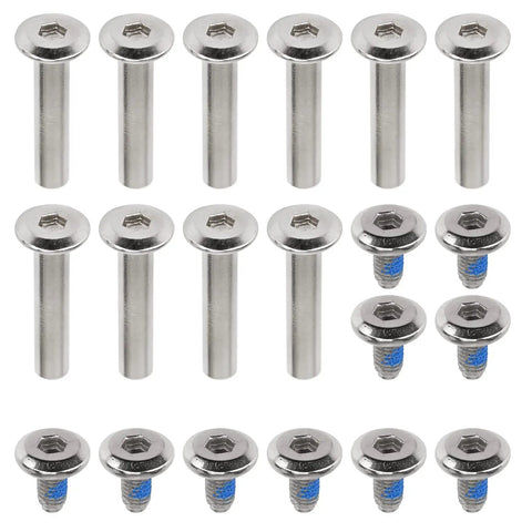 Inline Skates Wheel Mounting Screws And Bolts Kit With 8 Pairs 30mm And 2 Pairs 35mm Plus DIY Installation Tools For Roller Blades Replacement And Repair, showing stainless steel screws and bolts arranged on a white background.