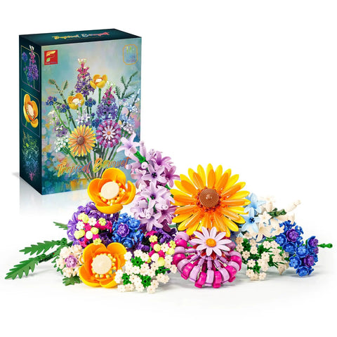 Sunflower 1183-Piece Building Blocks Set For Adults Flower Garden Kit For Home Decor And Mindful Crafting, Perfect Gift For Valentines Day And Mothers Day, Brick Compatible With Most Brick Systems. colorful brick flower bouquet kit with box