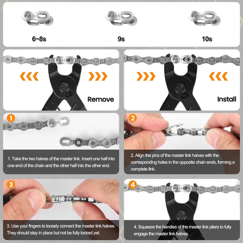 Step-by-step guide using Bike Chain Repair Kit With Break Tool Master Link Pliers Chain Wear Checker And Opener Closer Remover Pliers
