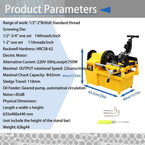 Heavy Duty Electric Pipe Threader Machine For Plumbing Pros Works Like A Charm Handles 1/2 To 2 Inch Pipes Smoothly featuring 750W motor.