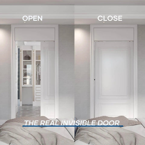 Heavy Duty 7Ft Sliding Pocket Door Hardware Track Kit For 32 To 42 Inch Doors Aluminum Top Mount, open and closed views