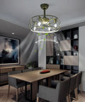 Ceiling Fan with Light Remote 3-Speed Quiet Brushless Motor Timer 50cm in modern dining room with wooden table.