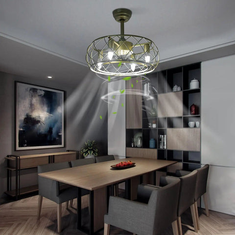 Ceiling Fan with Light Remote 3-Speed Quiet Brushless Motor Timer 50cm in modern dining room with wooden table.