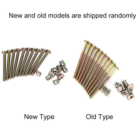 Tough As Nails M6 X 80Mm Wood Bed Bolts Replacement Kit, new and old model hex socket screws displayed with nuts.