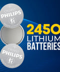CR2450 Battery 5 Pack 3V Lithium Coin Cell Replacement Featuring Hella Rock Solid Power And Ten Year Shelf Life For Car Key Fobs Remote Controls And Medical Devices, showing Philips brand coin batteries.