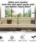 Top Shelf Leather Recoloring Balm And Rich Color Restorer Conditioner For Couches Faded Sofas Scratch Remover No Fuss Touch Up on a modern cream sofa.