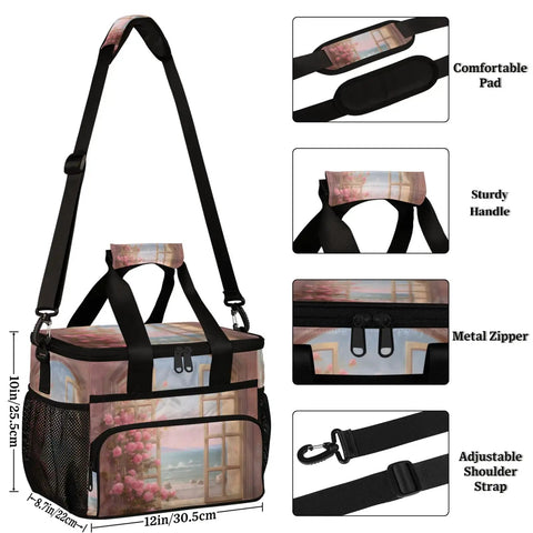 Insulated Picnic Backpack Lunch Bag With Roomy 12 By 8.7 By 10 Inch Interior with adjustable strap and floral design
