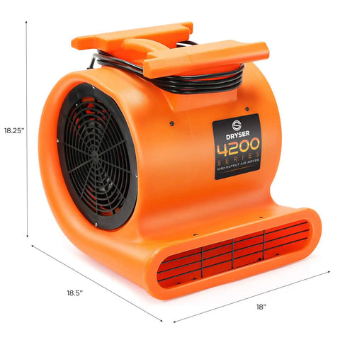 Heavy Duty Industrial Air Mover Carpet Dryer And Stackable Floor Blower With Three Speed Settings And Badass One Horsepower Motor, side view.