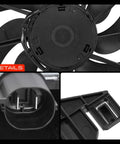 Heavy Duty Engine Radiator Cooling Fan Assembly With Brushless Motor Shroud Drop In Replacement For Ford Focus Ev And 2.0L L4 close-up of fan blades and connector details.
