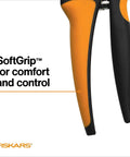 Handle of bypass pruning shears with ergonomic soft grip for comfort, part of the Bypass Pruning Shears For Fast Clean Cuts.