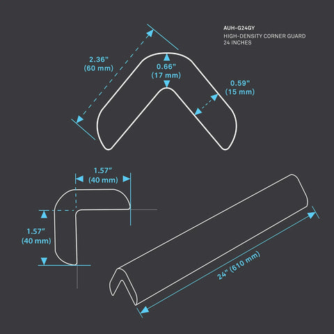 Dimensions diagram of Two-Pack High Density Corner Guard Edge Protector And Bumper For Garages And Workshops, 24 inches, white.