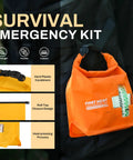 Waterproof Boat First Aid Kit With Lightweight Dry Bag For Kayak And Outdoor Adventures in yellow, hanging on a backpack.