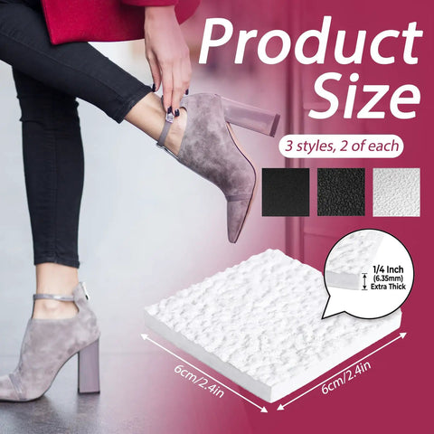 Six Piece Square Heel Repair Pads One Quarter Inch Thick Non Slip Rubber Soles For Boots And Shoes In Three Styles
