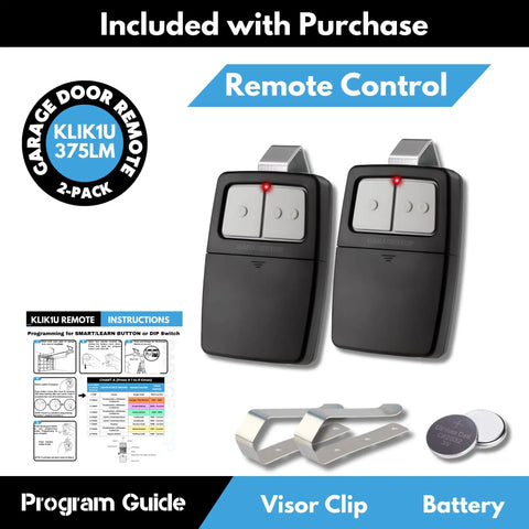 Universal Garage Door Remote 2 Pack For Two Doors With Learn Button And Dip Switch Replaces KLIK1U 375UT 375LM display