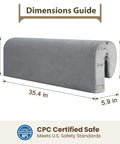 Dimensions guide for Heavy Duty Toddler Bed Rail Bumper Guards Thick Foam Crash Cushions, measuring 35.4 in long and 10.4 in high.