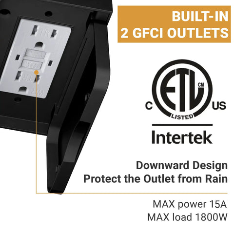 Outdoor Porch Light With Built In GFCI Outlets Dusk To Dawn Motion Sensor Exterior Light Fixture showing dual outlets