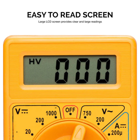 Top view of LCD display on Digital Multimeter And Diode And Transistor Tester For Automotive And Home Use Must Have AC DC Volt Meter