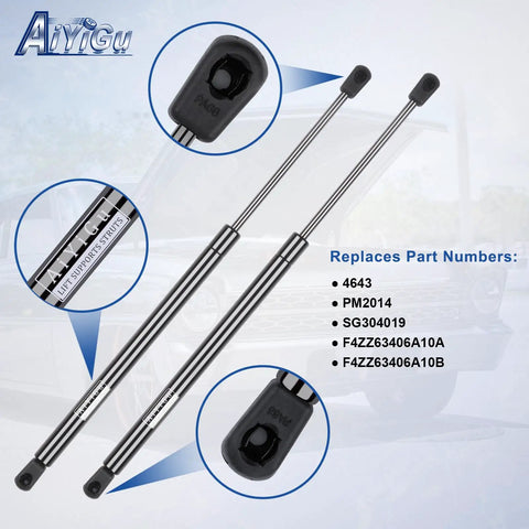 Rear Hatch Trunk Lid Shocks Struts Gas Springs Pair For Ford Mustang 1994 2004 And Panoz Esperante 2000 2007 Bolt In Lift Gate Supports Easy Install OEM Replacement PM2014 SG304019, showing product logo and close-up view of ends