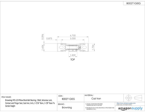 VPS-123 Cast Iron Pillow Block Ball Bearing dimensions drawing with 1-7/16 inch bore and 1-7/8 base to center height.