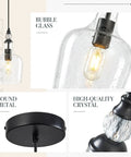 BNHHLZ Seeded Glass Pendant Light for Kitchen Island, Matte Black Teardrop Hanging Light Fixture showcasing bubble glass and sound metal.