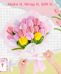 Pipe Cleaners Craft Kit With 600 Pieces In 6 Vibrant Colors Chenille Stems, floral bouquet with pink and yellow pipe cleaner flowers