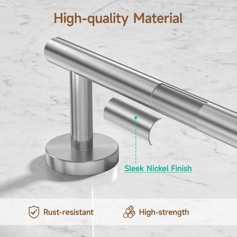 Close-up of wall mount detail in the Brushed Nickel 4 Piece Bathroom Accessories Set, Wall Mounted, 18 Inch Towel Bar.