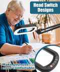 Senior woman using 12X Rectangular Magnifier With Light And Stand Large 2 By 16 Inch Swivel Arm LED Desk Lamp Magnifier For Reading
