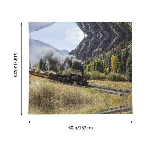 Locomotive Train Wall Tapestry Print For Bedroom Living Room Dorm, Custom Photo Tapestry, 60 By 51 Inch, Soft Polyester Fabric