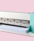 Side view of Heavy Duty Guillotine Paper Cutter for 1 Inch Thick Stacks with precision alignment and easy operation handle.