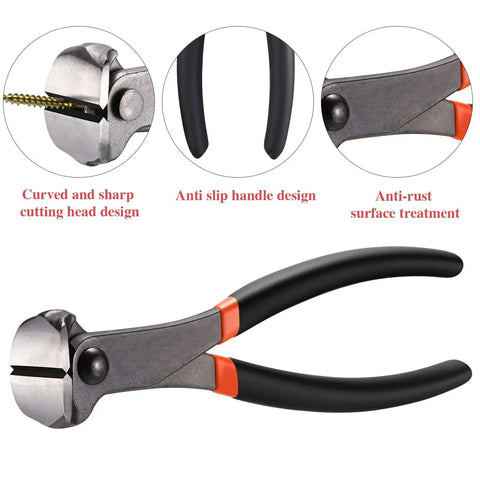 3-Piece Nail Puller Pliers Set with 7Inch End-Cutting Plier featuring sharp cutting head and anti-slip handle