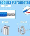 Stainless Steel Wire Rope Cable For Outdoor String Lights 3/16 Inch Vinyl Coated Weatherproof With Galvanized Core And PVC Jacket 4.8mm