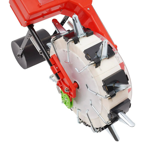 Close-up of the Manual Seed Planter With 10 Nozzles Roller Seeding System, sturdy iron frame, featuring seed placement detail.