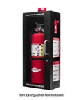 Heavy Duty Fire Extinguisher Cabinet With Alarm And Secure Lock Featuring Clear Breakable Acrylic Window for 5 or 10 lb models in matte black.