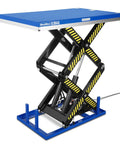 Huge 4400 Lb Wireless Remote Hydraulic Scissor Lift Table with Massive 63 By 39 Inch Platform, detailed view from side.