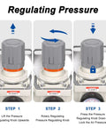 Steps to adjust pressure on 1 Inch NPT Air Pressure Regulator for Compressed Air Systems, Mini AR5000-10, 0-150 PSI Gauge
