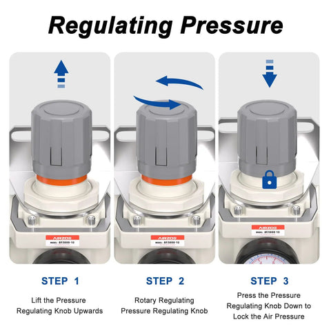 Steps to adjust pressure on 1 Inch NPT Air Pressure Regulator for Compressed Air Systems, Mini AR5000-10, 0-150 PSI Gauge