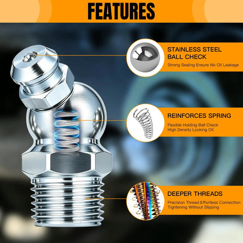 Solid Alloy Grease Nipple Fitting Kit 100 Pieces Sae And Metric Assortment M6 M8 M10 With 1/4 And 1/8 Inch Zinc Plated Rust Proof Seal for heavy duty maintenance