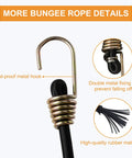 Close-up of Elastic Bungee Cords With Metal Hooks 10 Pack Mini Rubber Straps showing rust-resistant hook and durable material features