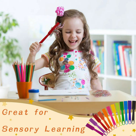 Child using Magnetic Bingo Wands Set 12 Colorful Sticks 7.87 Inch Long Magnetic Tips for classroom learning activities.