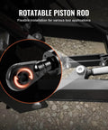 Close-up of Cat 1-1 Hydraulic Top Link for Tractors showing rotatable piston rod and hydraulic hoses for flexible tool use.