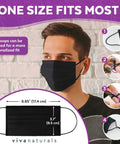 Person wearing Ultra Thick 4-Ply Black Disposable Face Mask, adjustable metal nose strip, illustrated earloop adjustments