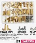 DIY Electronics Standoffs Kit With M2 M2.5 M3 M4 M5 Brass Spacers And Hex Pillar Mounts, 320Pcs M3 Spacers, Perfect For PCB Assembly And Computer DIY Projects.