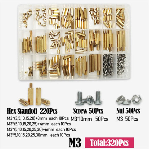 DIY Electronics Standoffs Kit With M2 M2.5 M3 M4 M5 Brass Spacers And Hex Pillar Mounts, 320Pcs M3 Spacers, Perfect For PCB Assembly And Computer DIY Projects.