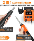 2-In-1 Soldering Station And Hot Air Rework Kit With Dual Channel Control, Pro Grade, showing hot air gun and soldering iron