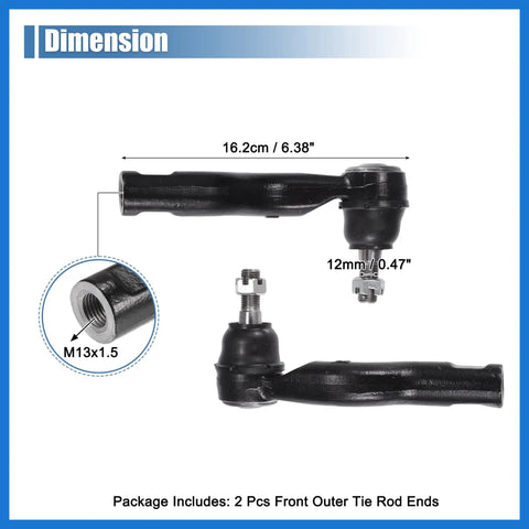 Front Outer Tie Rod End Kit Two Piece Replacement For Ford Fusion Lincoln MKZ Mercury Milan ES800101 ES800102 Front Suspension Steering Includes Left And Right Outer Tie Rod Ends For Safe Precise Handling, 16.2cm, M13x1.5