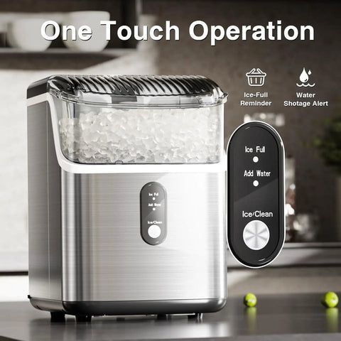 Countertop Nugget Ice Maker With Chewable Pellet Ice 34 lbs per 24 hours self cleaning no fuss one click operation in kitchen