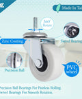 M6 Threaded Stem Caster Wheels 2 Inch PVC Silent No Noise No Scratch Replacement with precision bearings and zinc coating.